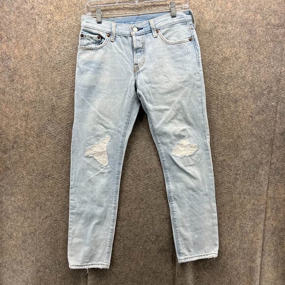 Levi’s 501 Jeans Women 24x32 Light Wash Denim Ripped Knee CT Distressed Baggy - Picture 1 of 11